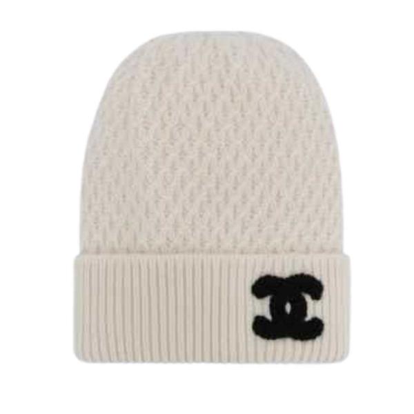 Chanel Beanie Cashmere & White Black