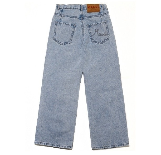 (Light blue denim and mohair wide trousers