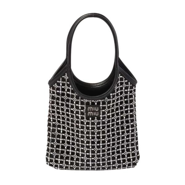 Faux crystal-embellished satin handbag