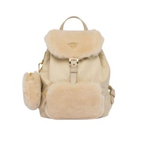 Re-nylon and shearling backpack