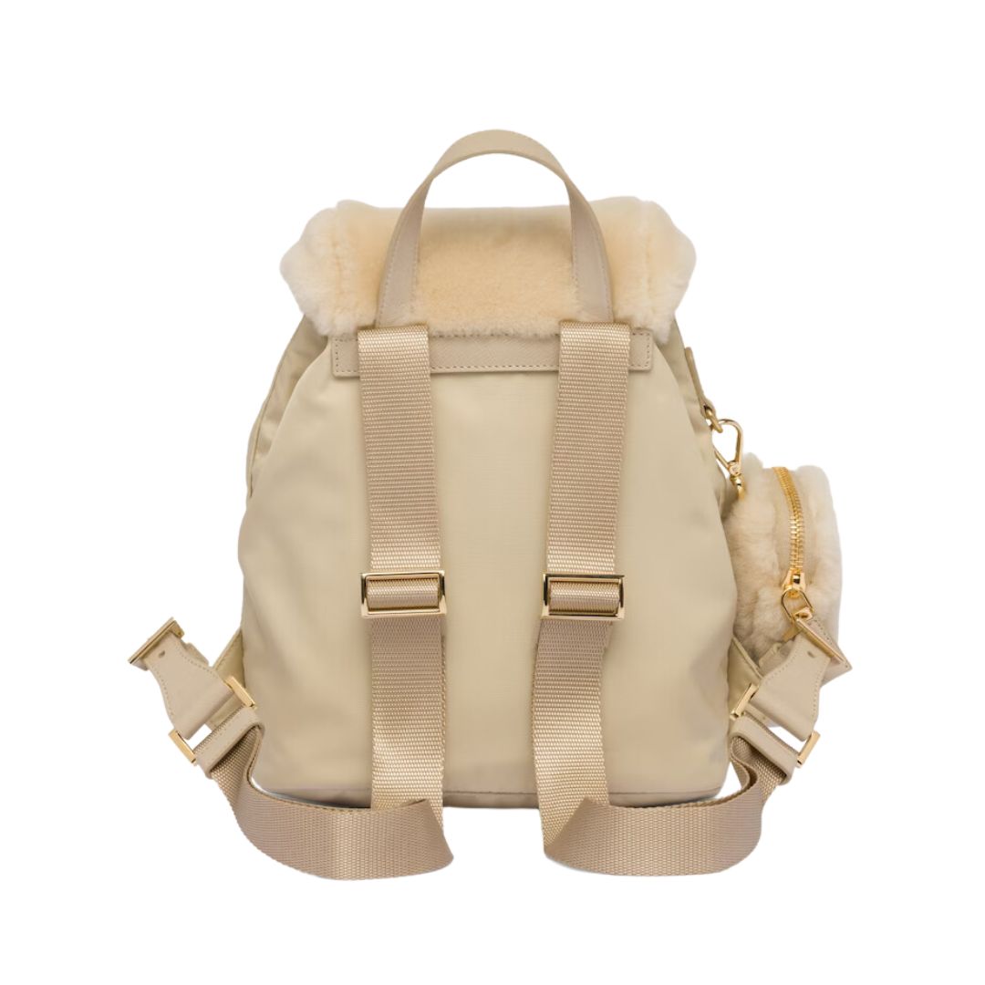 Re-nylon and shearling backpack
