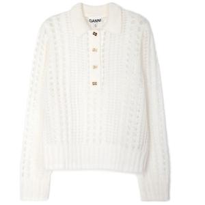 White mohair lace polo sweater
