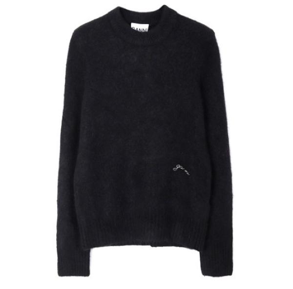 Black Brushed Alpaca O-Neck Sweater