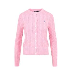 Pony Logo Embroidered Cable Cardigan - Pink 
