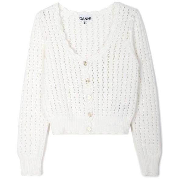 Cotton lace low O-neck cardigan