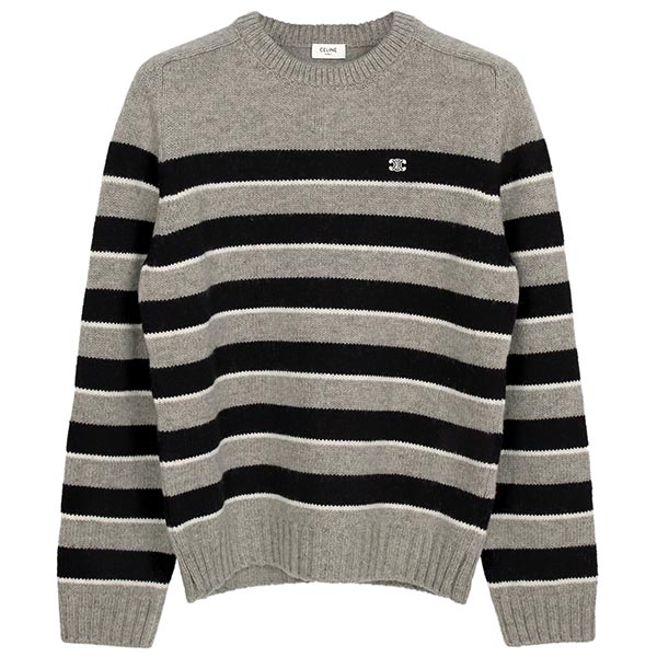 Light Gray Black Triope Striped Wool Sweater