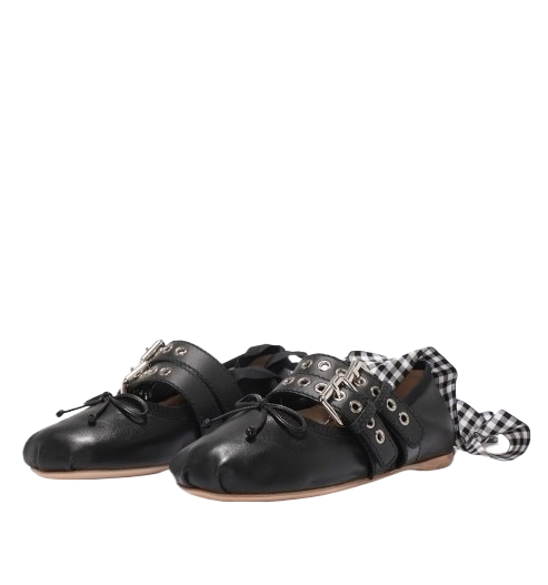 Buckle strap nappa flat shoes
